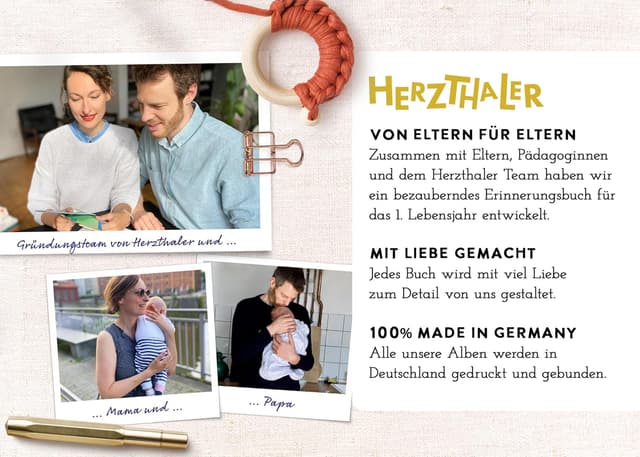Thumbnail 6 de Herzthaler „Mein erstes Jahr“ Babyalbum Lino Gold (Leinenbuch) mit Goldprägung – 72 Seiten