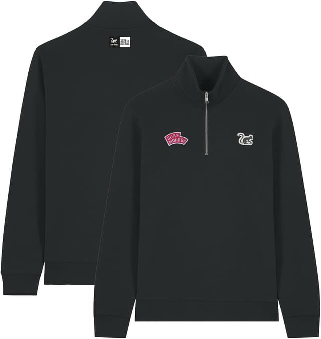 Detalle de Surf Monkey felpa uomo in cotone biologico 1/4 zip con mezza cerniera
