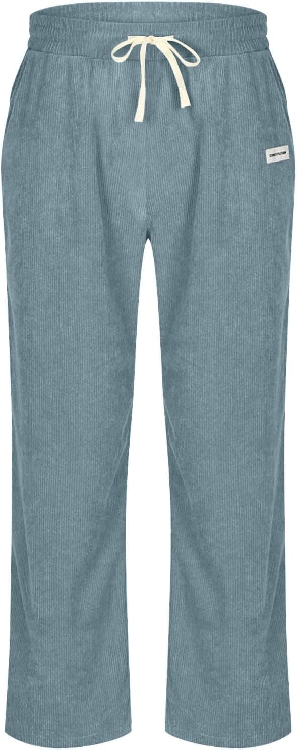 Detalle de Pantaloni baggy uomo in velluto a coste con vita elasticizzata e cordino