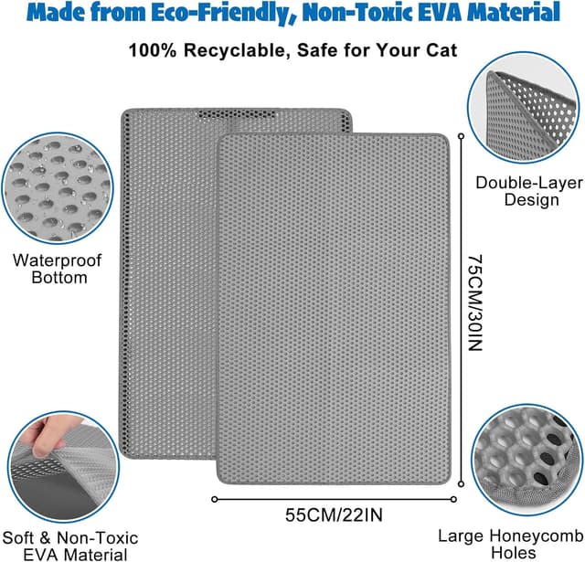 Detalle 2 de Jukibole Katzenklo Matte Doppelte Schichte 75×55 cm mit Klettverschluss – wasserdichte EVA-Unterlage für Katzentoilette