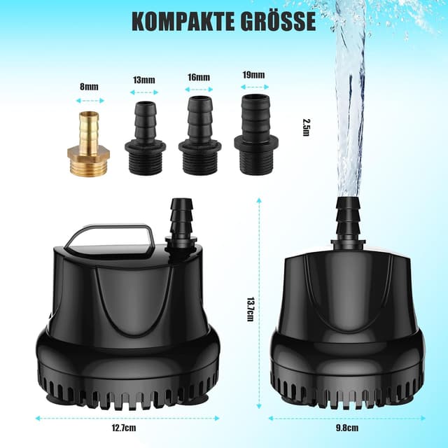 Detalle 2 de Lnicez Aquarium Pumpe 40 W, 3.000 l/h Tauchpumpe mit 4 Düsen und 1,8 m Kabel