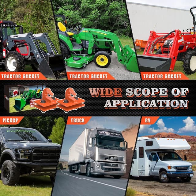 Detalle 2 de AMBULL Tractor Bucket Grab Hook (Grade 70 Forged Steel) Bolt-On Tow Hook Mount with Backer Plate — 2-Pack, Orange