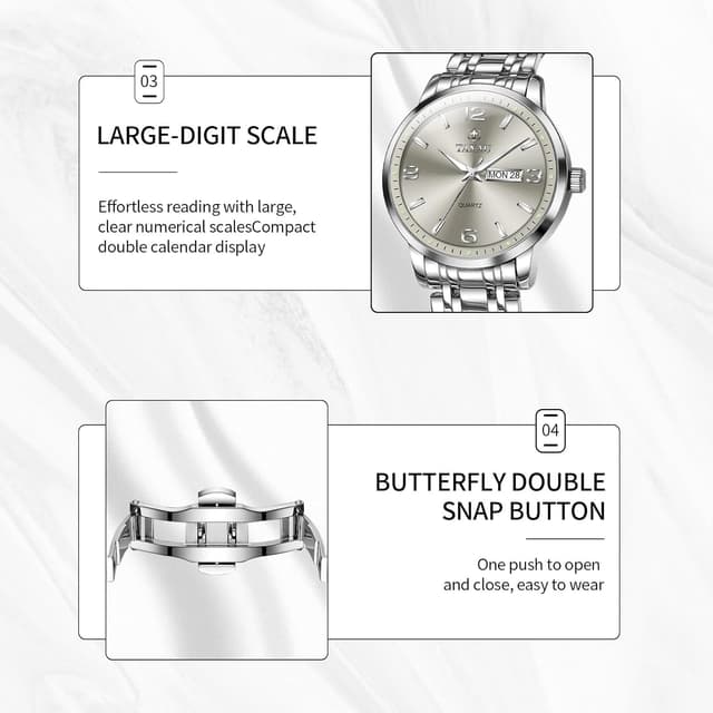 Detalle de Taxau Herren Uhr wasserdicht aus Edelstahl mit Datumsanzeige – Business & Luxus-Look