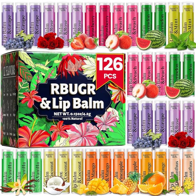 Detalle de RBUGR 126-Piece Bulk Lip Balm Set (12 Flavors) for Moisturizing, Cracked Lips