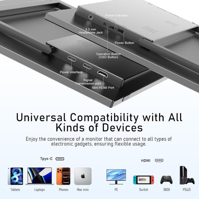 Detalle 2 de Xyvolve Portable Monitor 15.6 inch FHD (1080P) IPS with Anti-Glare, USB-C & Mini HDMI