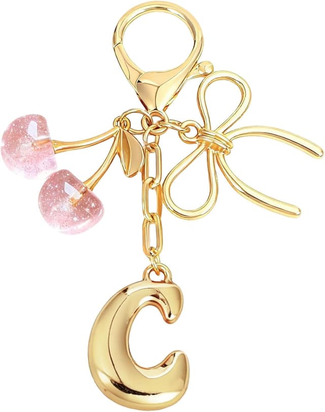 Thumbnail 6 de Snylcce Initial A keychain with bow & cherry charm in gold-plated metal
