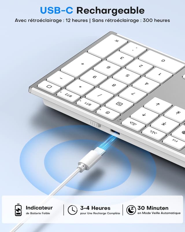 Detalle 2 de OMOTON Clavier sans fil aluminium pour Mac rétroéclairé AZERTY (2,4G & Bluetooth)