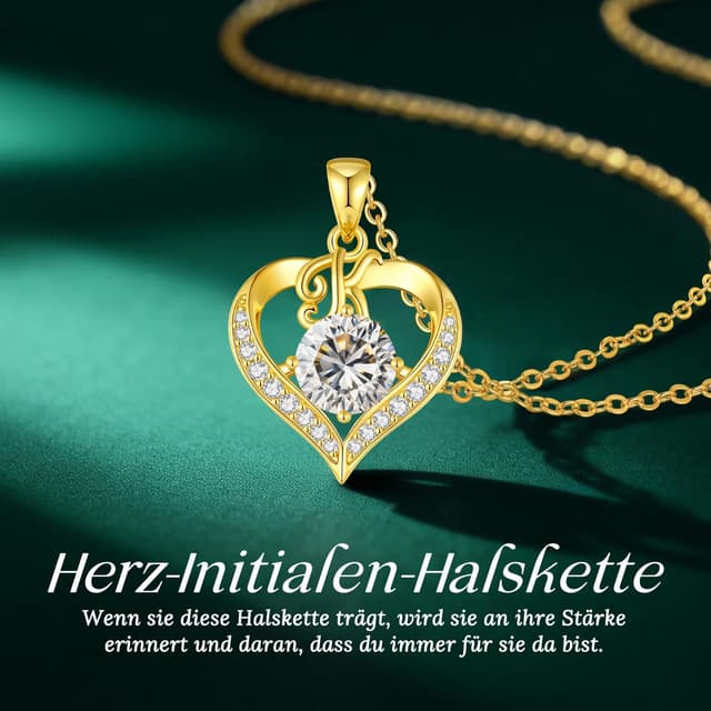 Detalle de LOUISA SECRET Damen-Halskette mit A-Z Großbuchstaben & Herz-Anhänger, 18K vergoldet