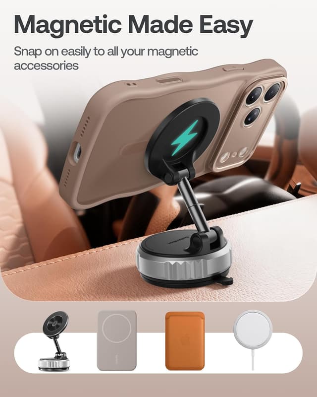 Detalle de GolbinBox iPhone 17 Pro Max Case (6.9") with Stash Stand, MagSafe Compatible, Full Camera Protection, Brown