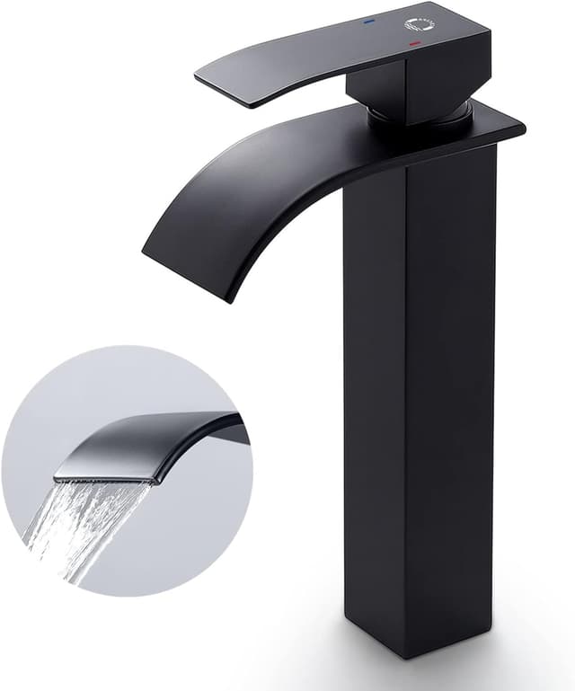 Detalle de CECIPA Grifo Lavabo Cascada Alto Negro 185 mm