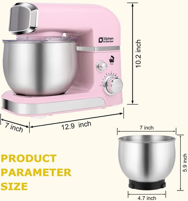 Detalle de Kitchen in the box Stand Mixer (3.2Qt) – Compact Electric Food Mixer with 6 Speeds, Tilt-Head, Dough Hook, Whisk, Flat Beater (Pink)