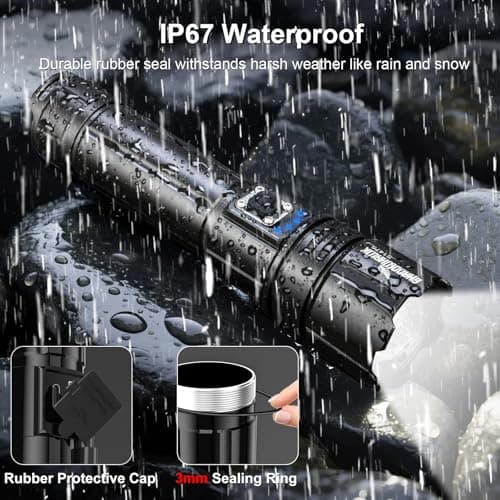 Thumbnail 6 de Shadowhawk Linternas LED Alta Potencia 1,000,000 Lúmenes, Linterna LED Recargable USB Táctica Militar Potente, XHP70.2 Linterna a Pilas, IPX67 Impermeable 5 Modos Portátil Linternas