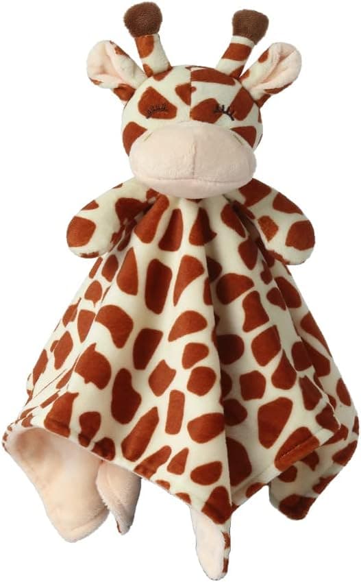 Detalle de CREVENT soft plush animal face security blanket (fleece mink) – Brown giraffe, 34 x 34cm