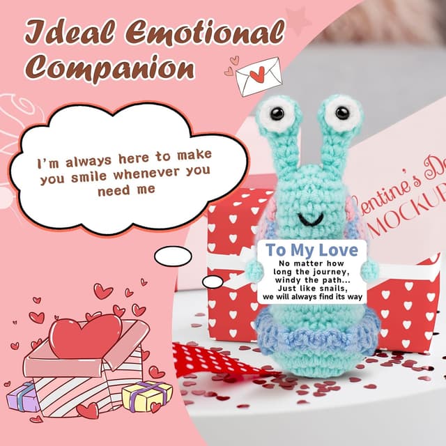 Detalle 2 de Hoedia Hand-Crocheted Snail Plush Gift (Positive Emotional Support) for Valentine’s, Anniversary, and Birthday