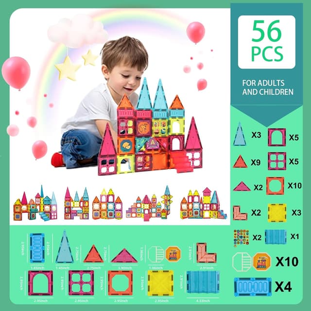 Detalle 2 de Beeyouk Bloques Magnéticos 56 piezas