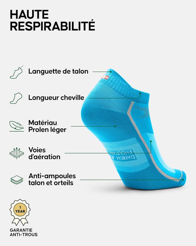 Detalle 2 de DANISH ENDURANCE Lot de 3 chaussettes de course basses respirantes (unisex) anti-frottements