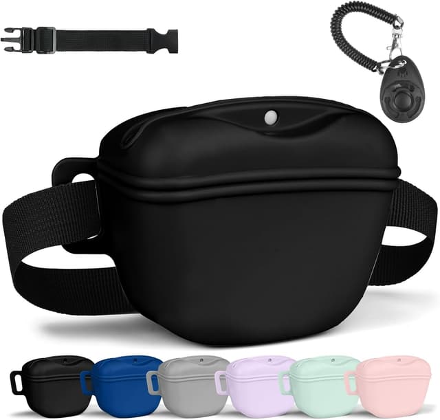 Detalle de Aomig Silicone Premium Dog Treat Pouch with Magnetic Closure (Black) – portable walking & training dog food bag