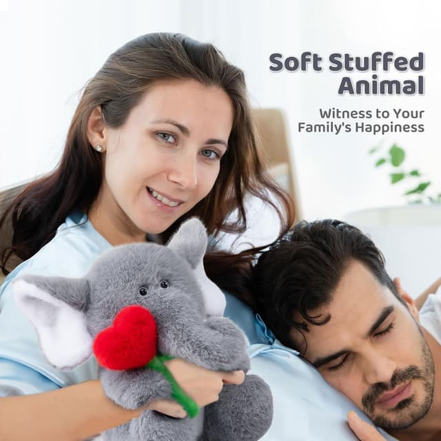 Detalle de BEJOY Plush Elephant Teddy with Rose – cuddly stuffed animal gift