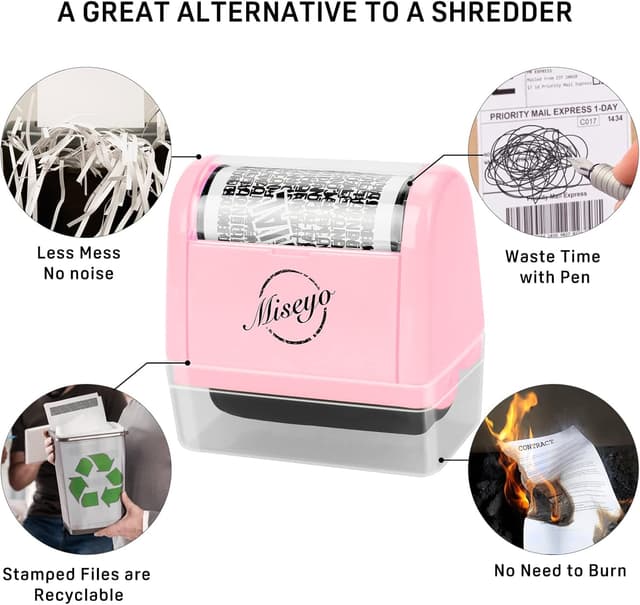 Detalle de Miseyo Identity Theft Protection Roller Stamp Set (Pink) with 6 Refill Ink