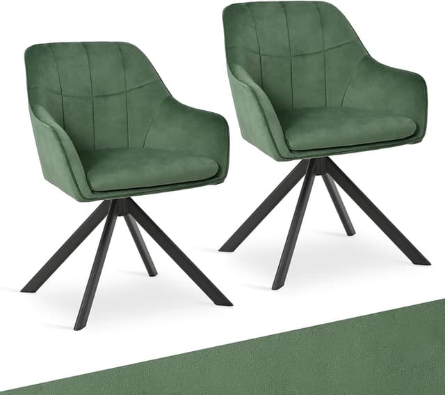 Detalle de Goeurvant Drehstuhl Esszimmer im 2er-Set mit Armlehne, Samt Grün und 360°-Drehfunktion