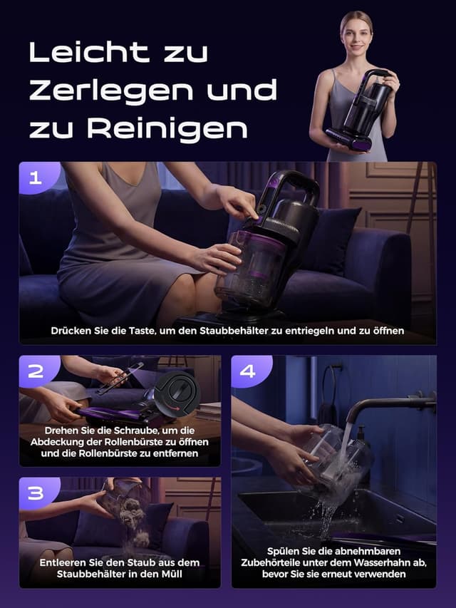 Thumbnail 6 de BioAura Milbensauger für Matratzen mit UV-Licht, Heißluft, HEPA-Filter & Ultraschall