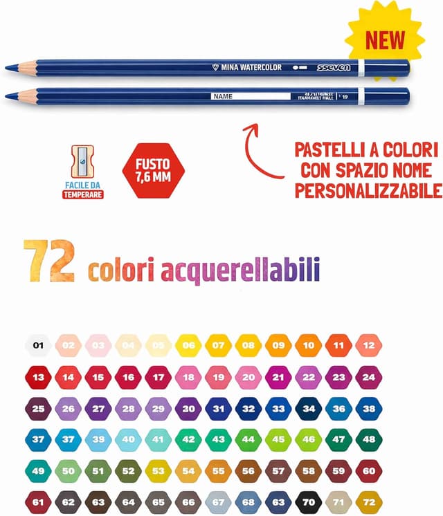Thumbnail 6 de Seven Pastelli Scuola Minapro Watercolor in astuccio metallico da 72 pezzi