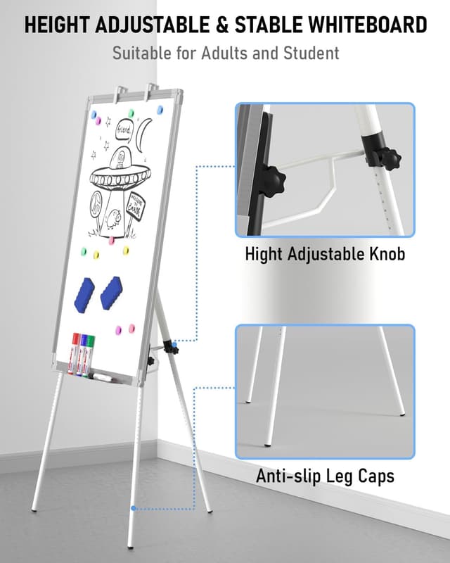 Detalle 2 de Nicpro Flip Chart Whiteboard with Stand (90 x 60cm) – Magnetic Dry Erase Easel with 4 Pens