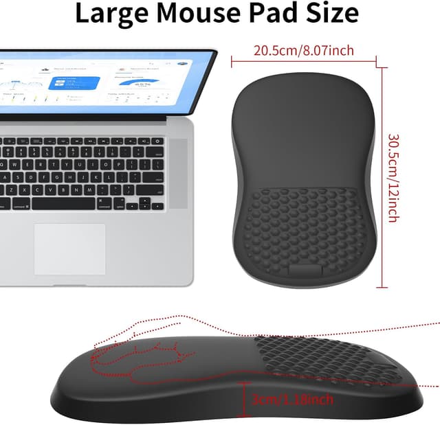Detalle de Giecy Mouse Pad with Wrist Support (Large, Memory Foam) – ergonomic gaming mouse mat in black