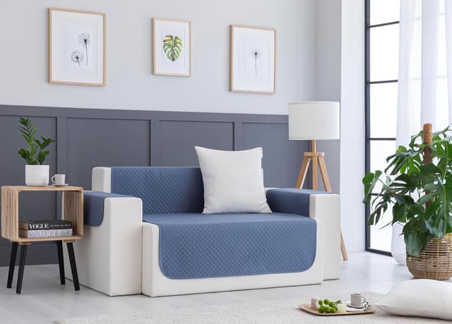 Thumbnail 6 de Housse de canapé matelassée à losanges Todocama (bleu-gris) pour canapé 2 places
