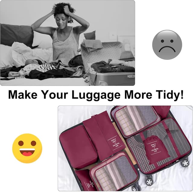 Detalle de TXBOBECO Koffer Organizer Set (10-teilig) – Packing Cubes und Packtaschen in Burgunderrot