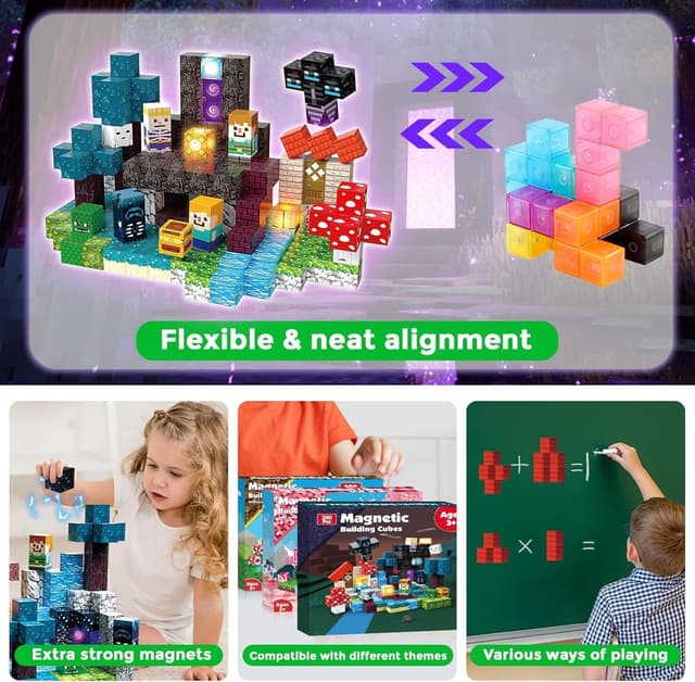 Detalle de Annexfun 200PCS Magnetic Blocks with Light-Up Magnetic Cubes (STEM Building Set for Ages 3+)