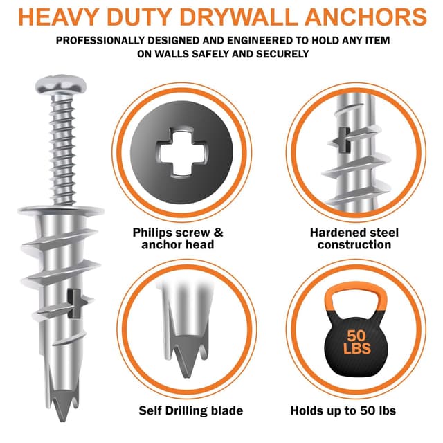 Detalle de Shopexa DIY 30pk Plasterboard Fixings – metal self-drilling plasterboard screws & wall plugs
