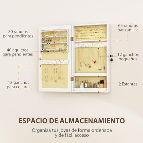 Detalle 2 de HOMCOM Espejo Joyero de Pared 2 en 1