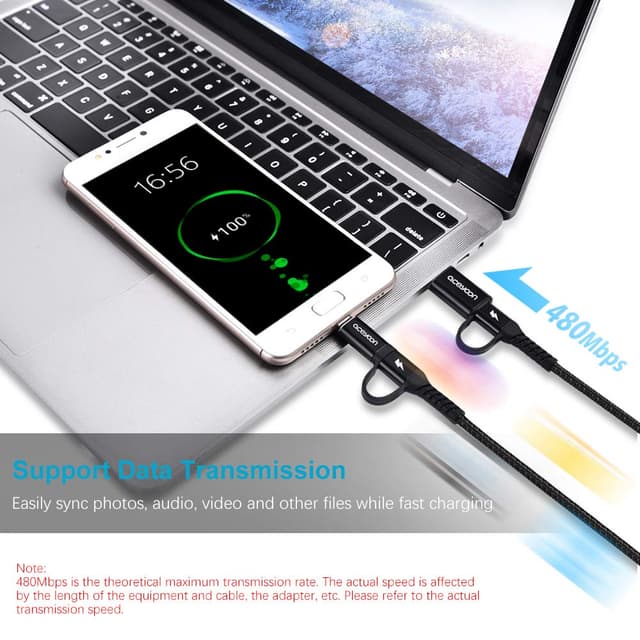 Detalle de Aceyoon Multi Charger Cable (4-in-1 PD/QC3.0) – USB to Micro USB / USB-C Data Cable, 1m
