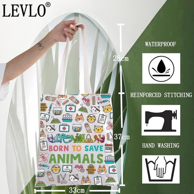 Detalle 2 de LEVLO Veterinarian Cosmetic Bag – cotton canvas zip pouch with “Born to Save Animals” print