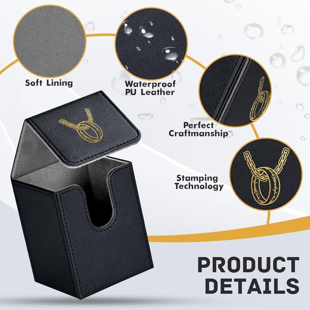 Detalle de ZLCA PU Leather Card Deck Box for MTG (2 Dividers) — Black, 100+ Single-Sleeved Storage Case