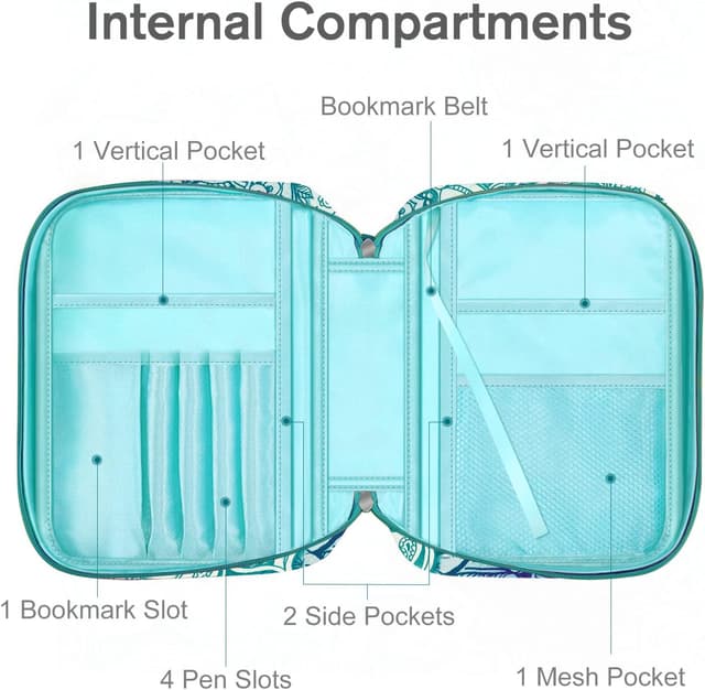 Detalle de FINPAC Étui de protection pour Bible taille standard avec poignée et poche zippée – Emerald Illusions