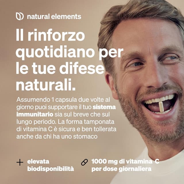 Detalle de Natural Elements Vitamina C 360 capsule (1000 mg + 15 mg zinco) fermentata e tamponata a base vegetale