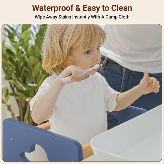 Detalle de COSYLAND Height Adjustable Toddler Standing Tower (3 Levels) – Super Stable Wooden Kitchen Stool Helper