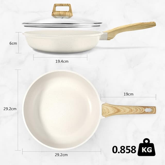 Detalle de GiPP Nonstick Skillet Frying Pan with Lid (White Granite Effect), 28cm+ Lid, PFOA-free