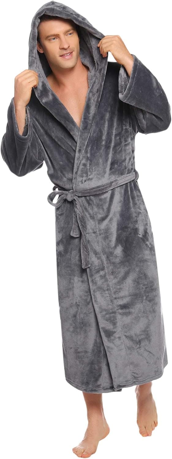 Detalle de Vlazom accappatoio/pigiama uomo invernale con cappuccio in pile flanella
