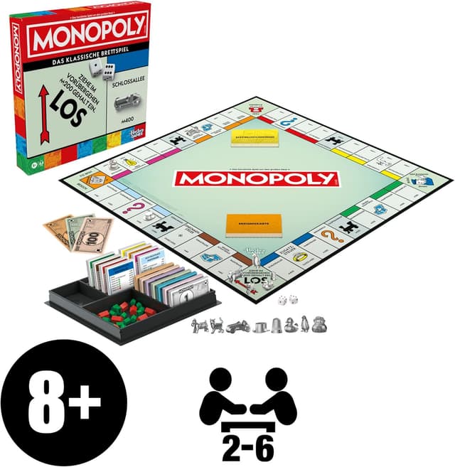 Detalle 2 de Monopoly Basisspiel mit Aufbewahrungsfach und größeren Spielfiguren – Deutsche Fassung