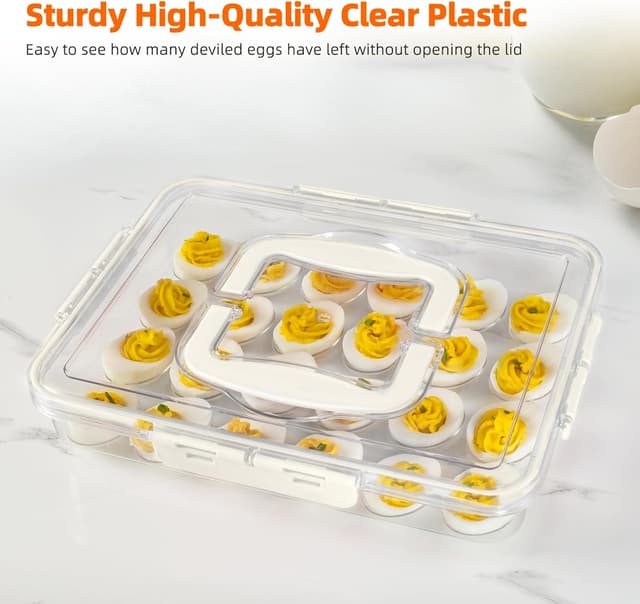 Thumbnail 6 de MesRosa 2-Pack Deviled Egg Containers with Lid and Handle (Holds 48 Eggs) — Stackable Clear Plastic Carrier, White