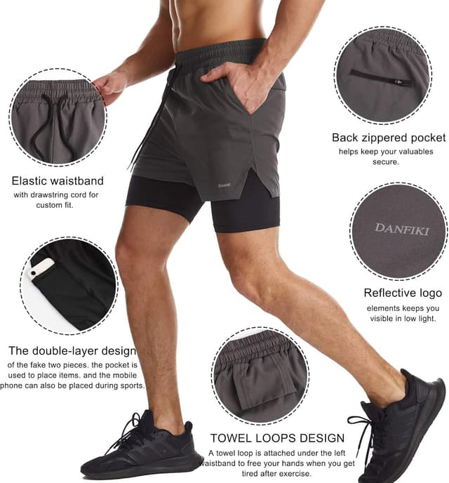Detalle 2 de Danfiki men’s 2-in-1 running shorts with phone pocket (lightweight quick-drying)