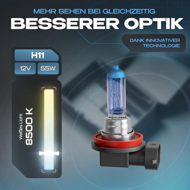 Detalle de Gread 2x H11 Halogen-Lampensatz im Xenon-Look (super white) – mit E-Prüfzeichen