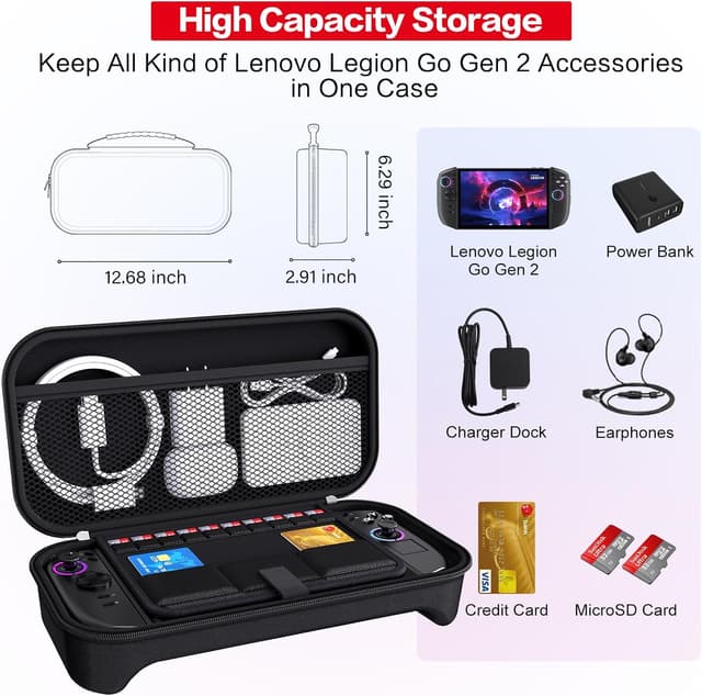 Detalle de ivoler Carrying Case for Lenovo Legion Go Gen 2 – hard EVA shell messenger bag with soft lining (black)