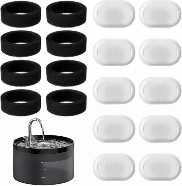 Detalle de 20Pcs Cat Water Fountain Filters (10 Activated Carbon + 10 Foam) for 2L & 3.2L Pet Drinking Dispensers