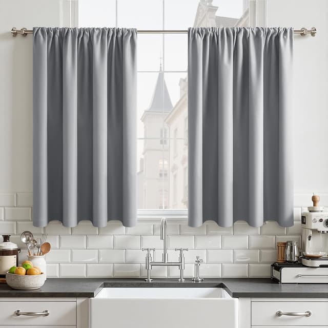Detalle de CUTEWIND lot de 2 rideaux occultants thermiques courts 60 x 90 cm gris clair