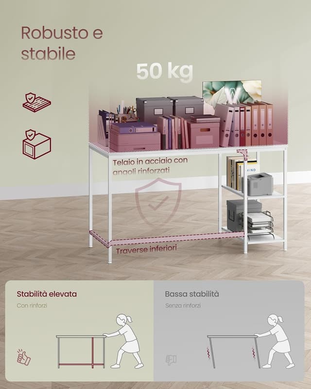 Detalle de VASAGLE Scrivania per Computer LWD047W44 120 x 60 cm bianco acciaio