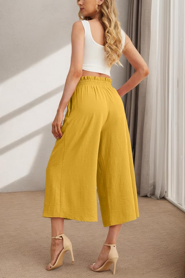 Detalle de IWOLLENCE Women Flowy Wide-Leg Pants with Adjustable Knot Waist (Summer Beach & Work Casual)